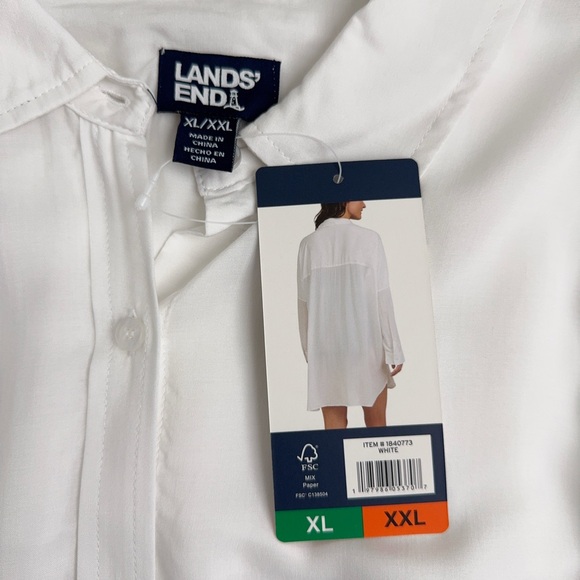 Lands End Womens Swim Cover Up White XL / XXL Long Sleeves Button Up Tunic Shirt - Picture 11 of 16